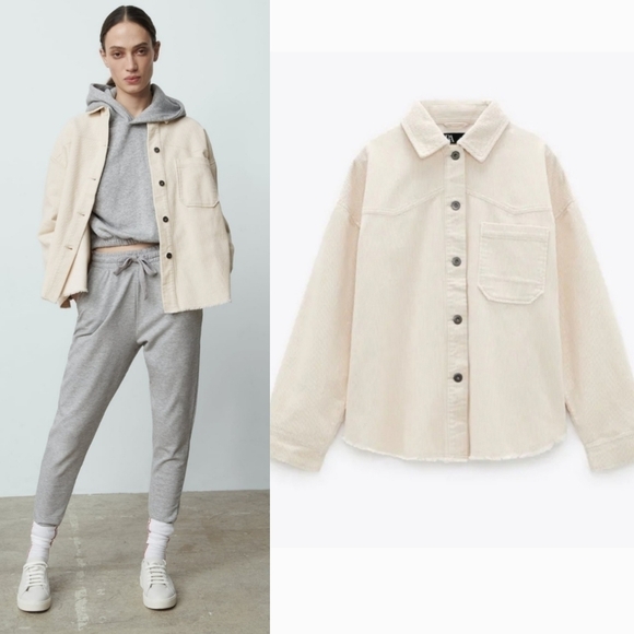 Zara Jackets & Blazers - New Zara Corduroy Overshirt Button Front Ecru Cream Shacket NWT Blogger Fav Med